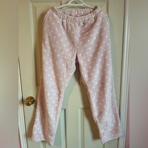 La Vie En Rose Women's Plush Pink and White Polka Dots Pajama Pants